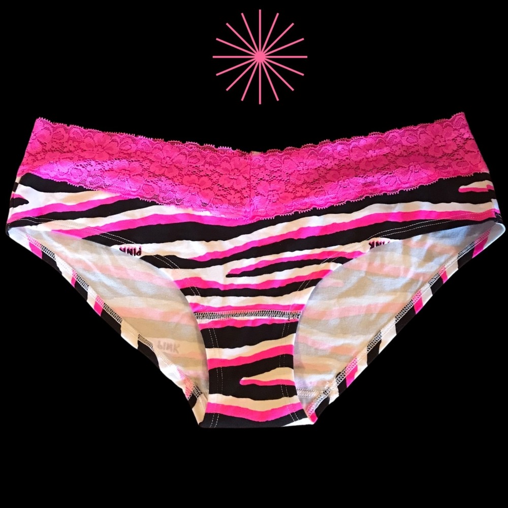 New RARE Vintage Victoria's Secret PINK panties lace cotton hipster Striped sz L